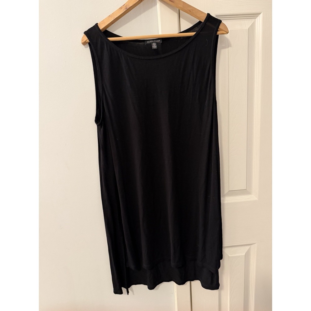 Eileen Fisher Tunic Top Black Sleeveless Scoop Neck Sz M Minimalist Office Flowy